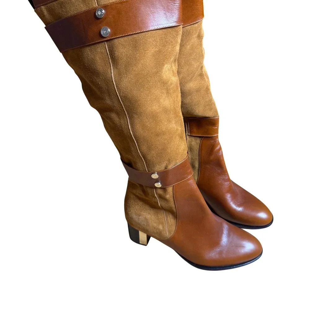 Jaclyn Jones Delphine Women's Over the Knee Boots Leather Suede Brown Tan Size 9